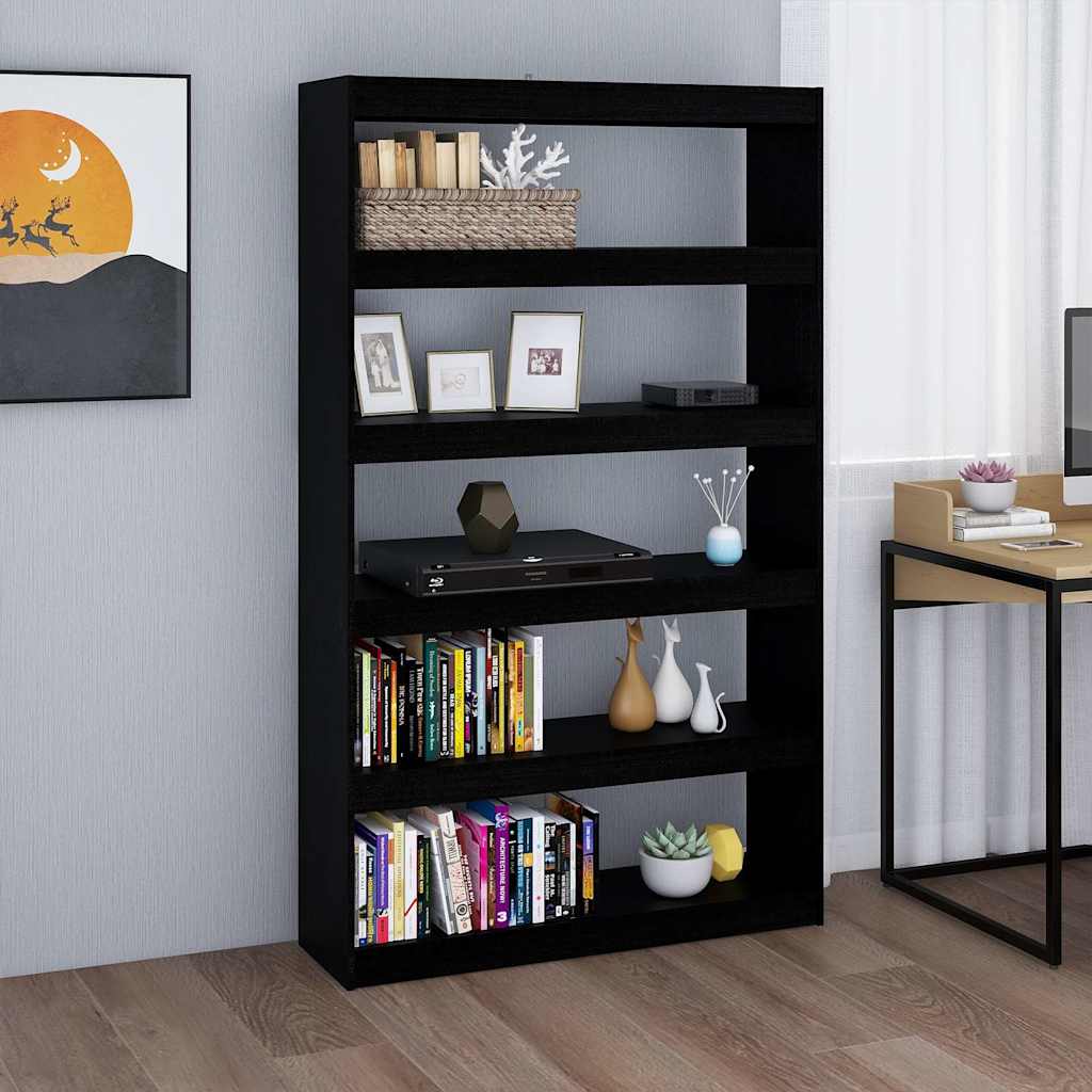 808227 vidaXL Book Cabinet/Room Divider Black 100x30x167,5 cm Solid Wood Pine