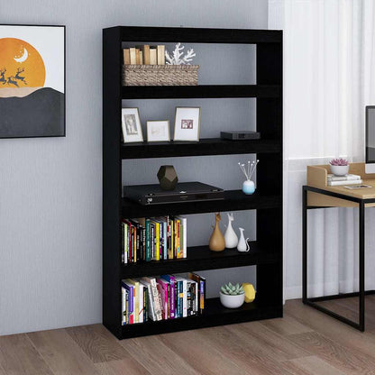808227 vidaXL Book Cabinet/Room Divider Black 100x30x167,5 cm Solid Wood Pine