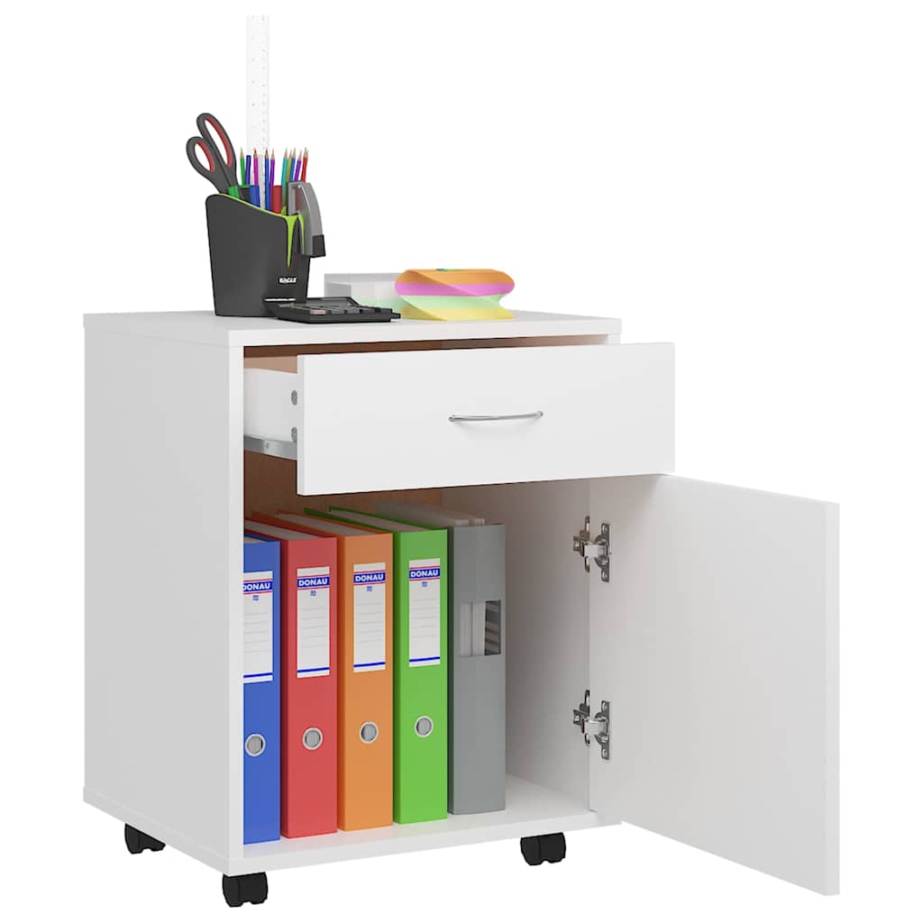 808440 vidaXL Rolling Cabinet White 45x38x54 cm Engineered Wood