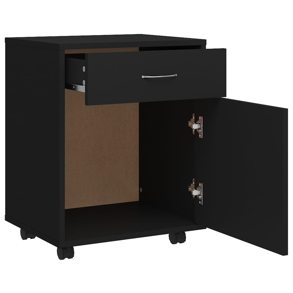 vidaXL Rolling Cabinet Black 45x38x54 cm Engineered Wood