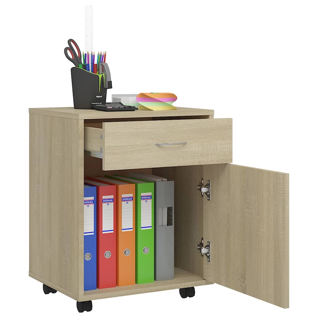 808443 vidaXL Rolling Cabinet Sonoma Oak 45x38x54 cm Engineered Wood