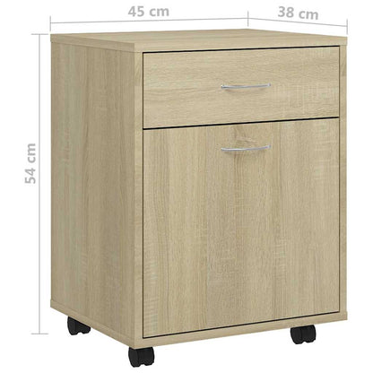 808443 vidaXL Rolling Cabinet Sonoma Oak 45x38x54 cm Engineered Wood