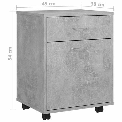 808444 vidaXL Rolling Cabinet Concrete Grey 45x38x54 cm Engineered Wood