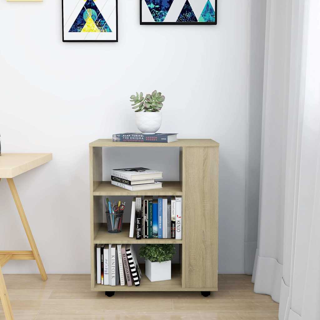 808452 vidaXL Rolling Cabinet Sonoma Oak 60x35x75 cm Engineered Wood