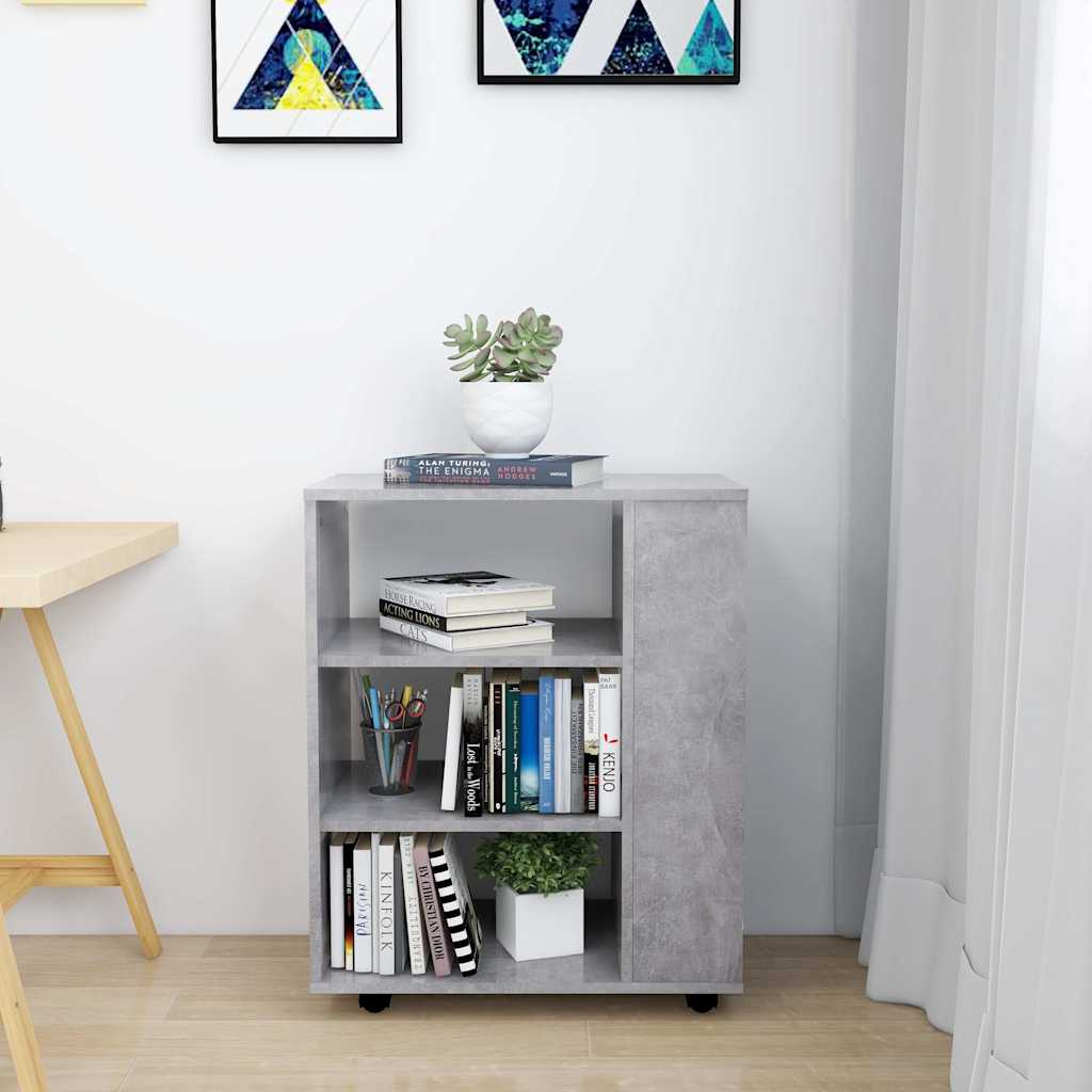 808453 vidaXL Rolling Cabinet Concrete Grey 60x35x75 cm Engineered Wood
