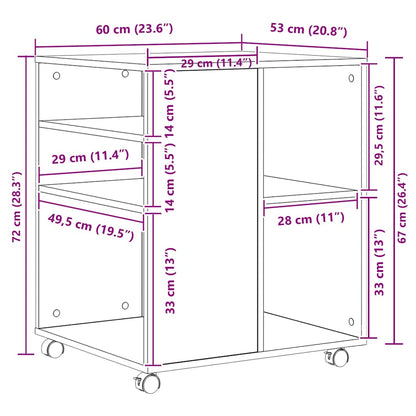 vidaXL Rolling Cabinet Sonoma Oak 60x53x72 cm Engineered Wood