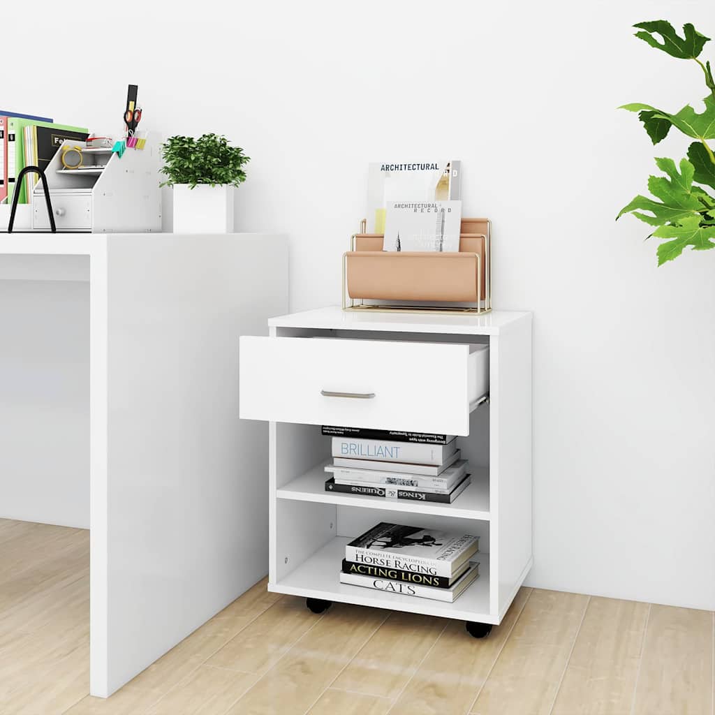 808467 vidaXL Rolling Cabinet White 46x36x59 cm Engineered Wood
