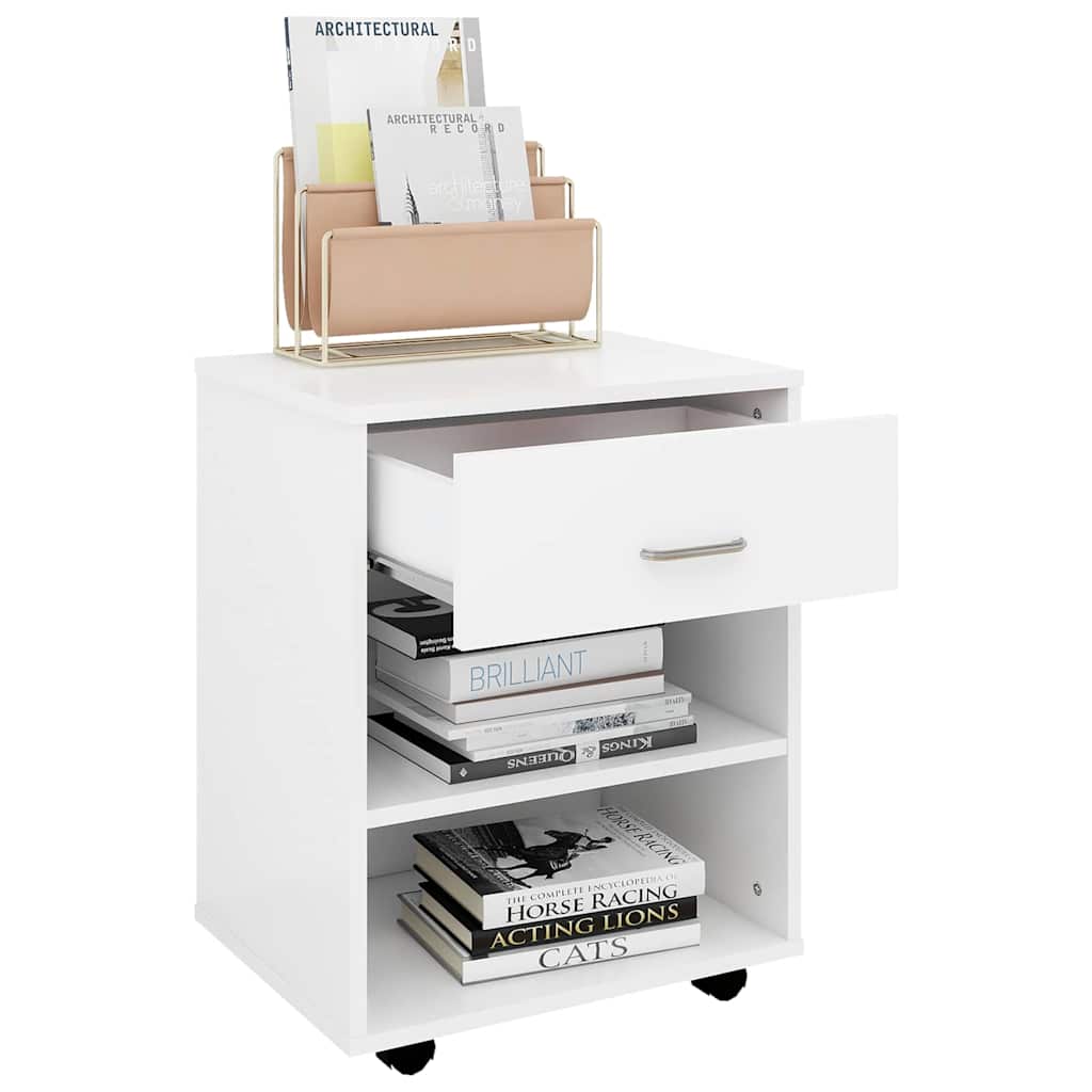 808467 vidaXL Rolling Cabinet White 46x36x59 cm Engineered Wood