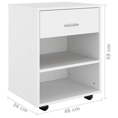 808467 vidaXL Rolling Cabinet White 46x36x59 cm Engineered Wood