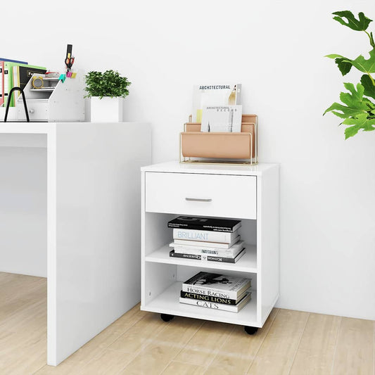808467 vidaXL Rolling Cabinet White 46x36x59 cm Engineered Wood