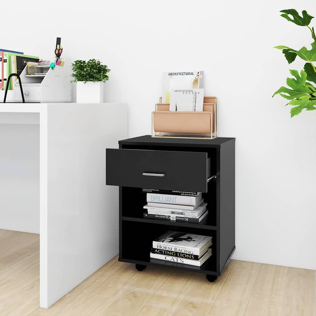 808468 vidaXL Rolling Cabinet Black 46x36x59 cm Engineered Wood