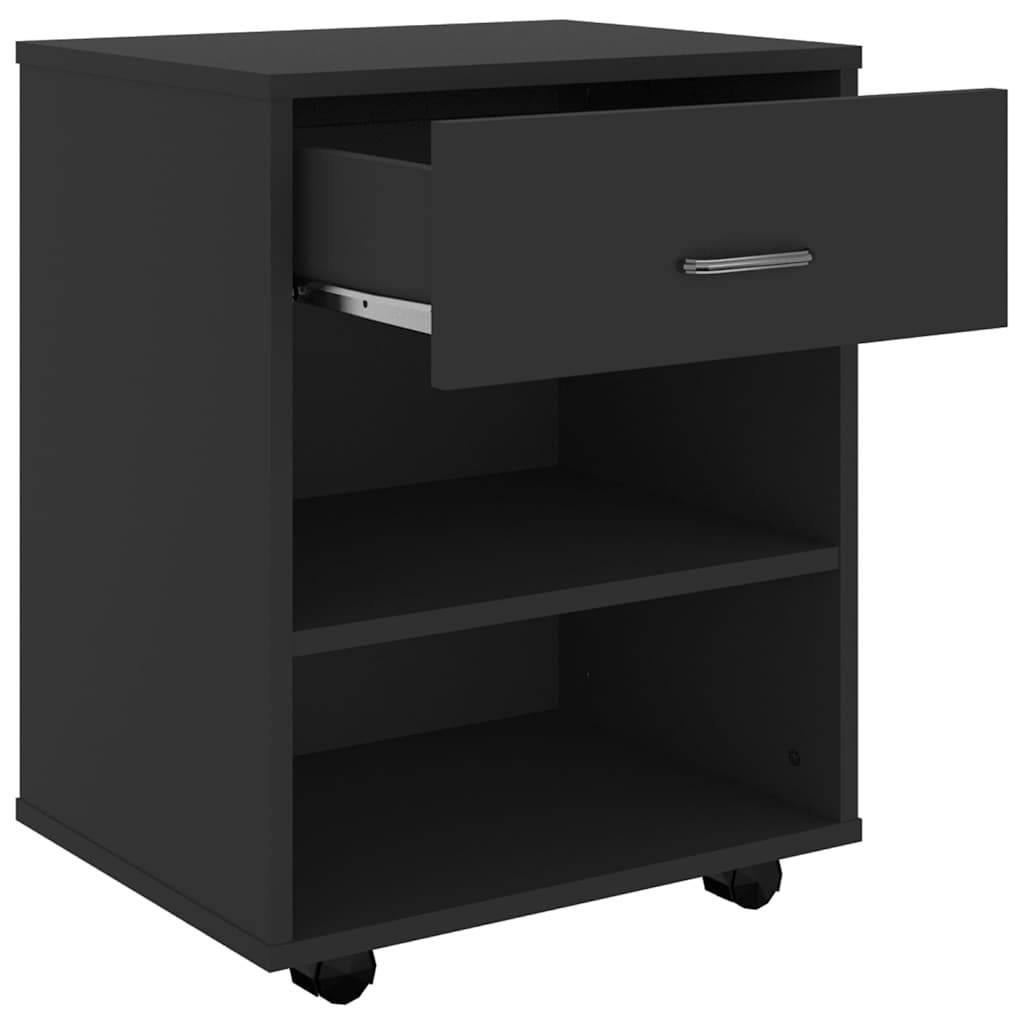 808468 vidaXL Rolling Cabinet Black 46x36x59 cm Engineered Wood