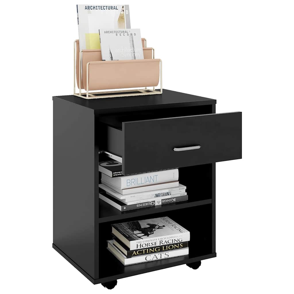 808468 vidaXL Rolling Cabinet Black 46x36x59 cm Engineered Wood