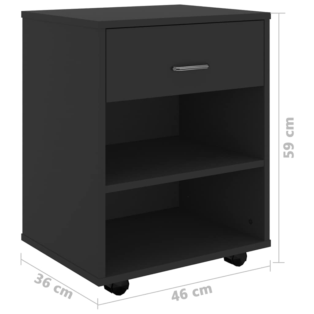 808468 vidaXL Rolling Cabinet Black 46x36x59 cm Engineered Wood