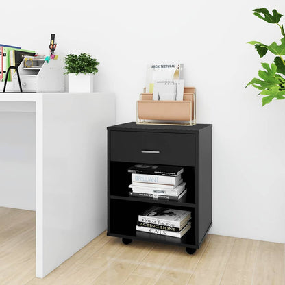 808468 vidaXL Rolling Cabinet Black 46x36x59 cm Engineered Wood