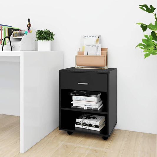 808468 vidaXL Rolling Cabinet Black 46x36x59 cm Engineered Wood