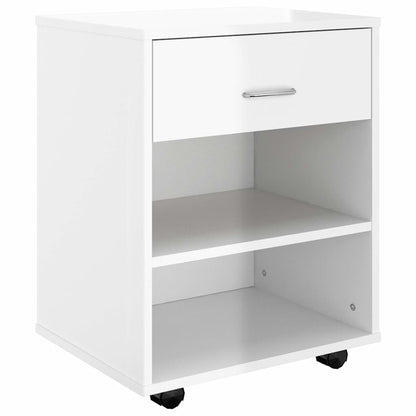 808473 vidaXL Rolling Cabinet High Gloss White 46x36x59 cm Engineered Wood