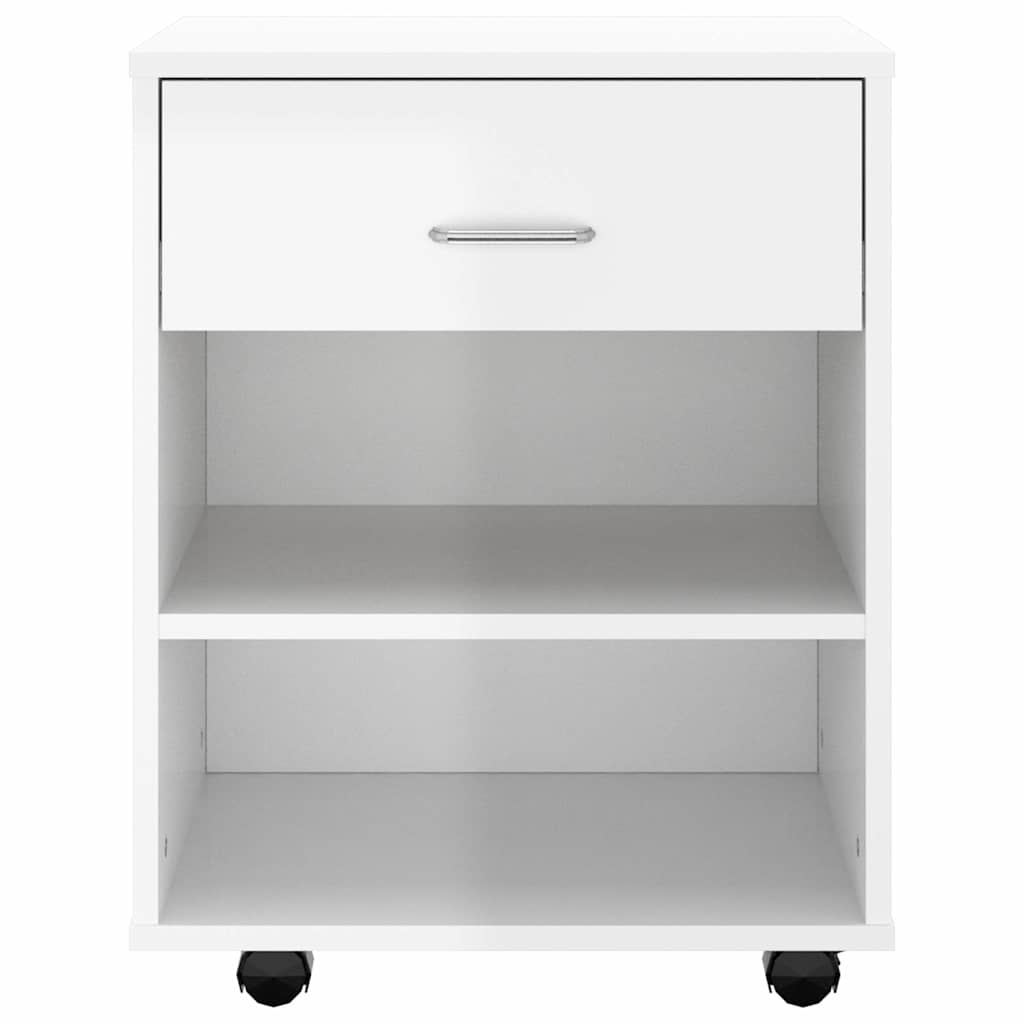 808473 vidaXL Rolling Cabinet High Gloss White 46x36x59 cm Engineered Wood
