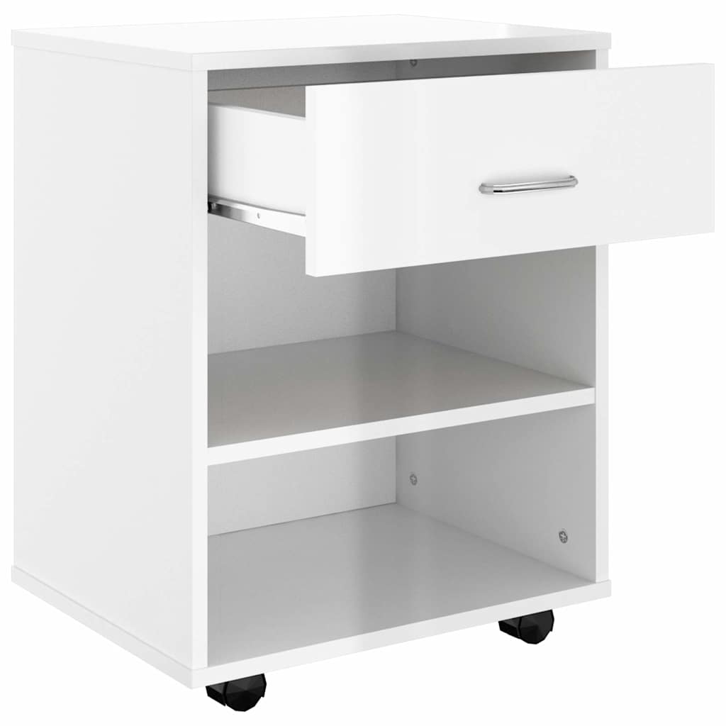 808473 vidaXL Rolling Cabinet High Gloss White 46x36x59 cm Engineered Wood