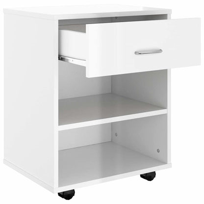 808473 vidaXL Rolling Cabinet High Gloss White 46x36x59 cm Engineered Wood