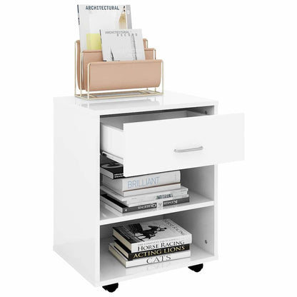 808473 vidaXL Rolling Cabinet High Gloss White 46x36x59 cm Engineered Wood