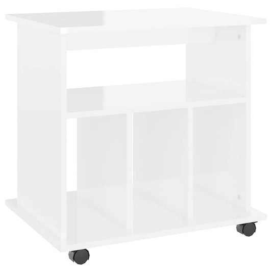 808482 vidaXL Rolling Cabinet High Gloss White 60x45x60 cm Engineered Wood