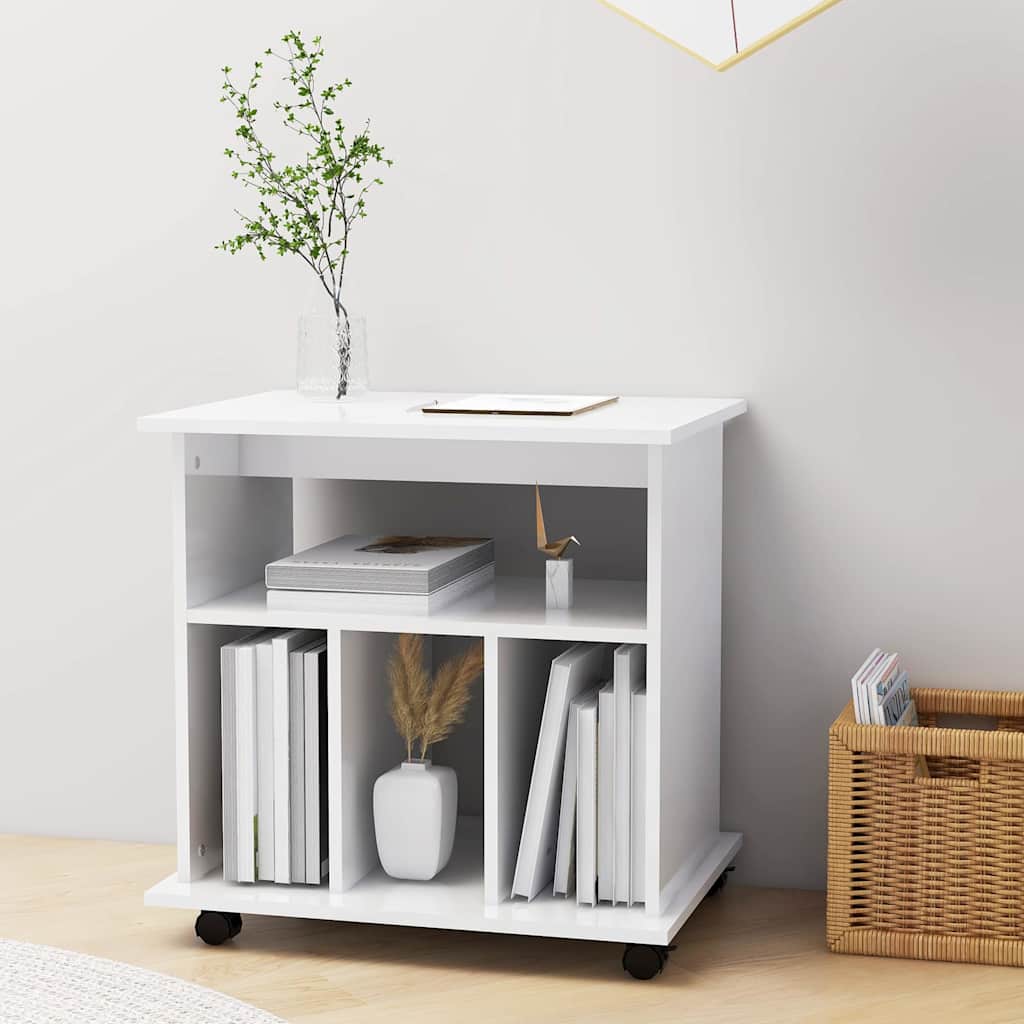 808482 vidaXL Rolling Cabinet High Gloss White 60x45x60 cm Engineered Wood