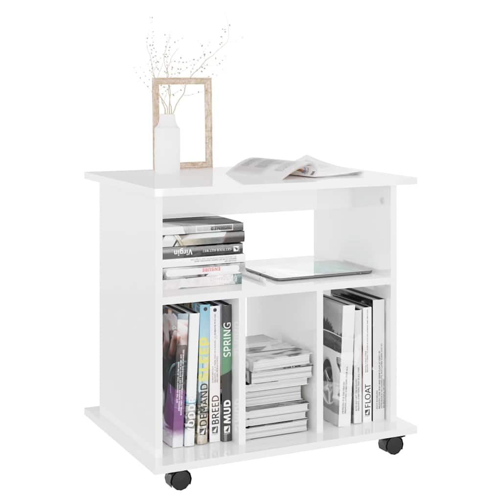 808482 vidaXL Rolling Cabinet High Gloss White 60x45x60 cm Engineered Wood