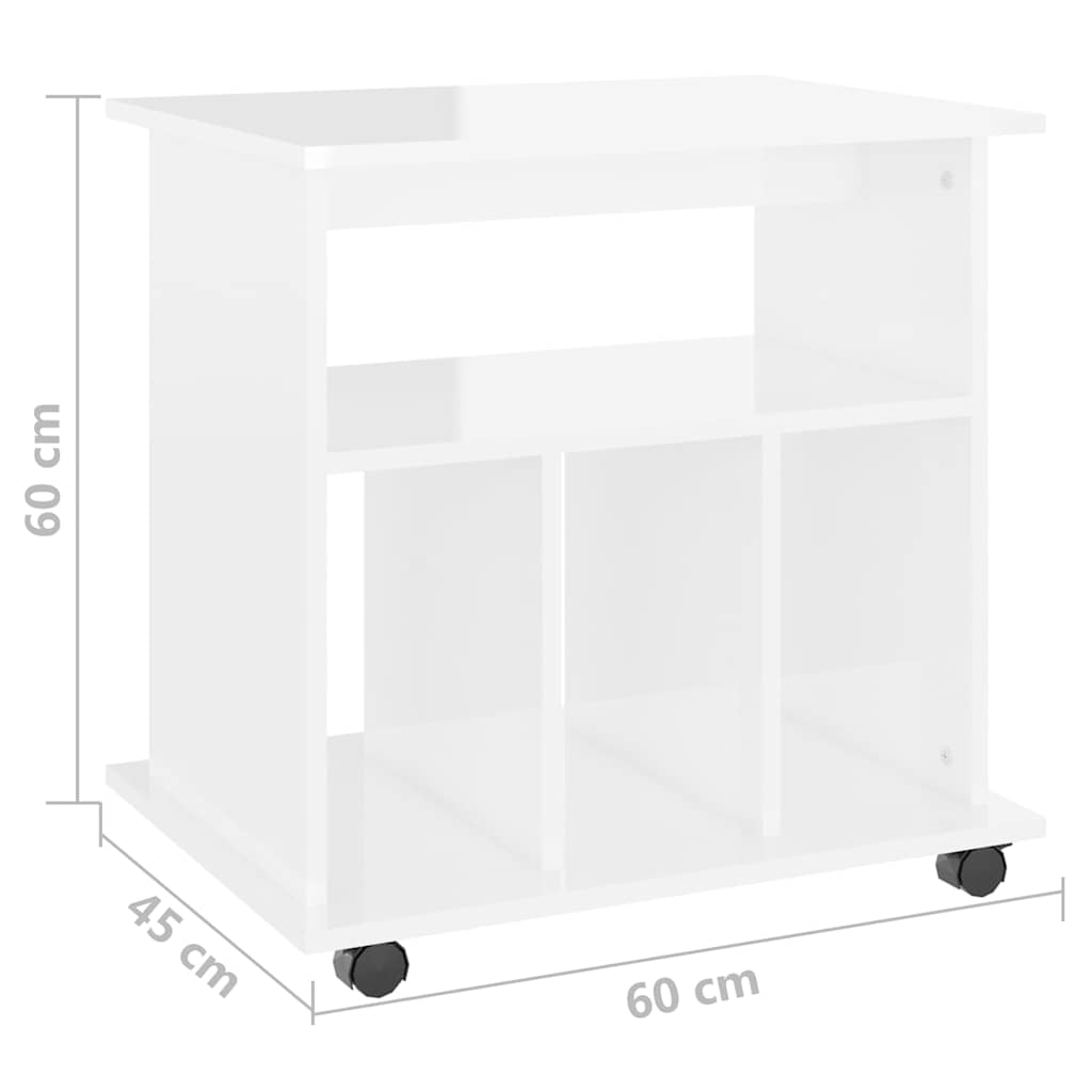 808482 vidaXL Rolling Cabinet High Gloss White 60x45x60 cm Engineered Wood