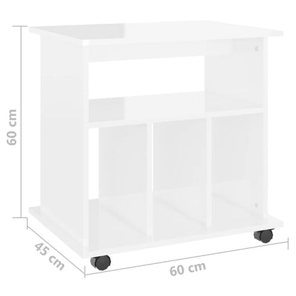 808482 vidaXL Rolling Cabinet High Gloss White 60x45x60 cm Engineered Wood