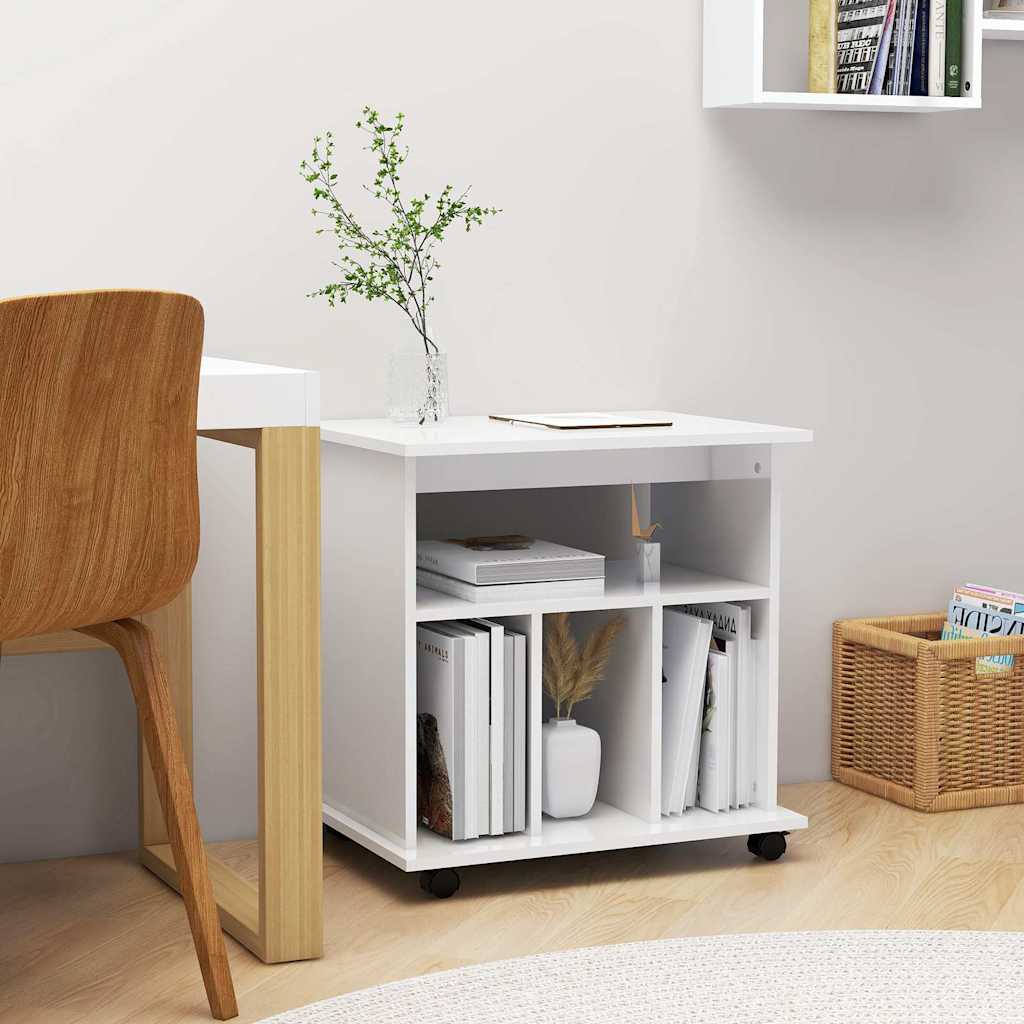 808482 vidaXL Rolling Cabinet High Gloss White 60x45x60 cm Engineered Wood