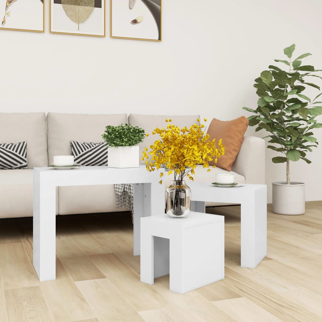vidaXL Nesting Coffee Tables 3 pcs White Engineered Wood