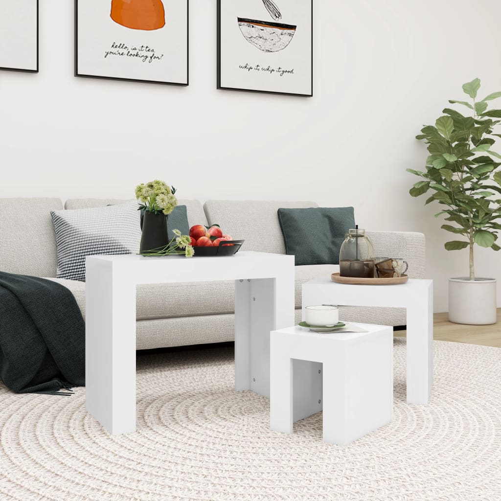 vidaXL Nesting Coffee Tables 3 pcs White Engineered Wood