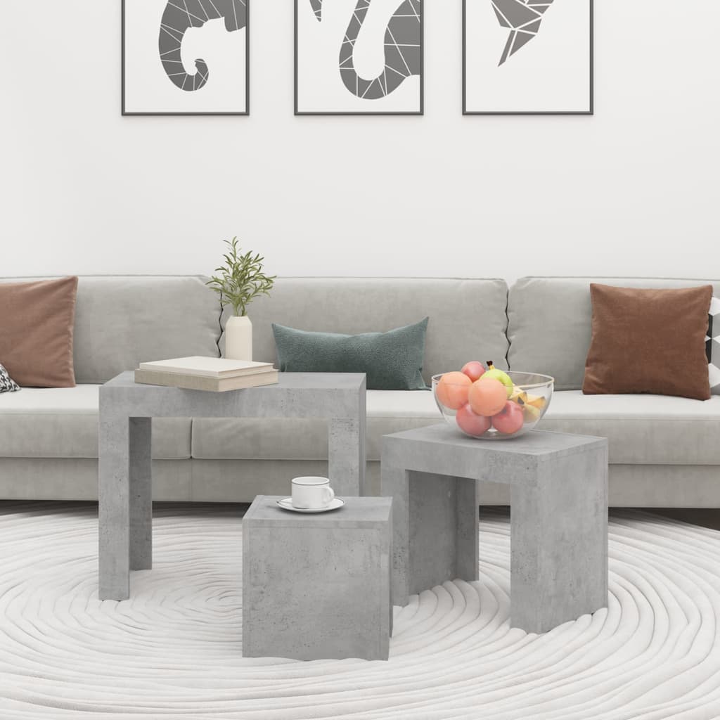 vidaXL Nesting Coffee Tables 3 pcs Concrete Grey Engineered Wood