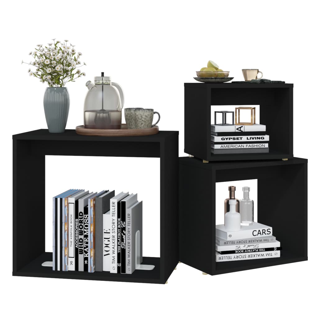 vidaXL Nesting Tables 3 pcs Black Engineered Wood