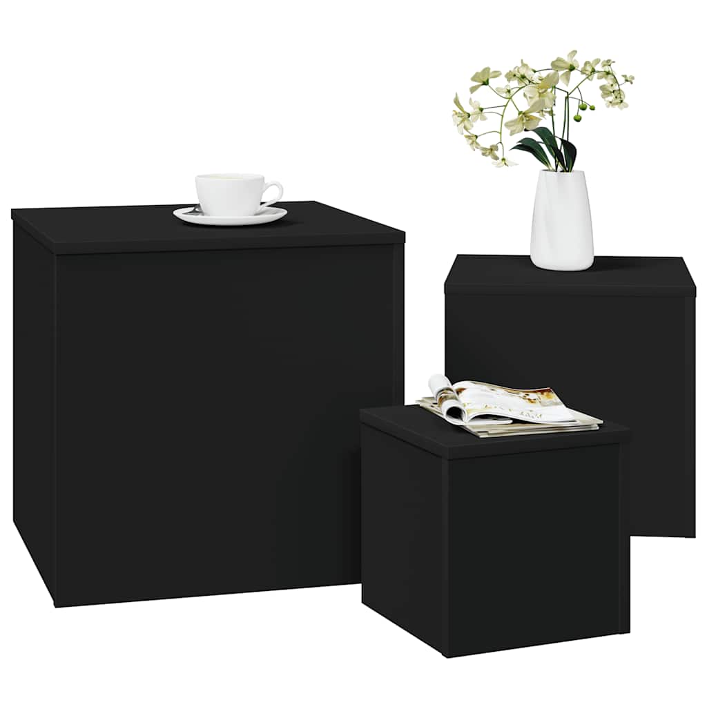 vidaXL Side Tables 3 pcs Black Engineered Wood