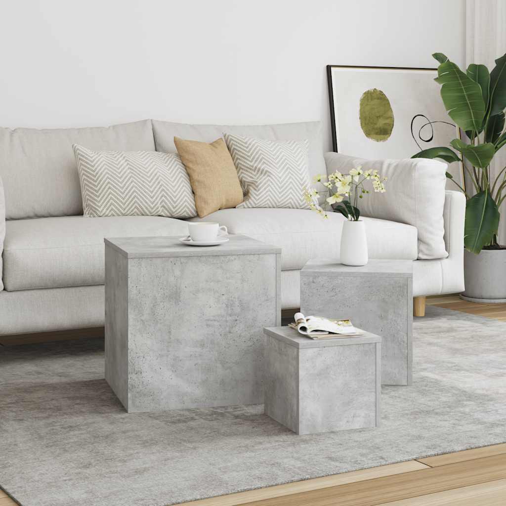 vidaXL Side Tables 3 pcs Concrete Grey Engineered Wood