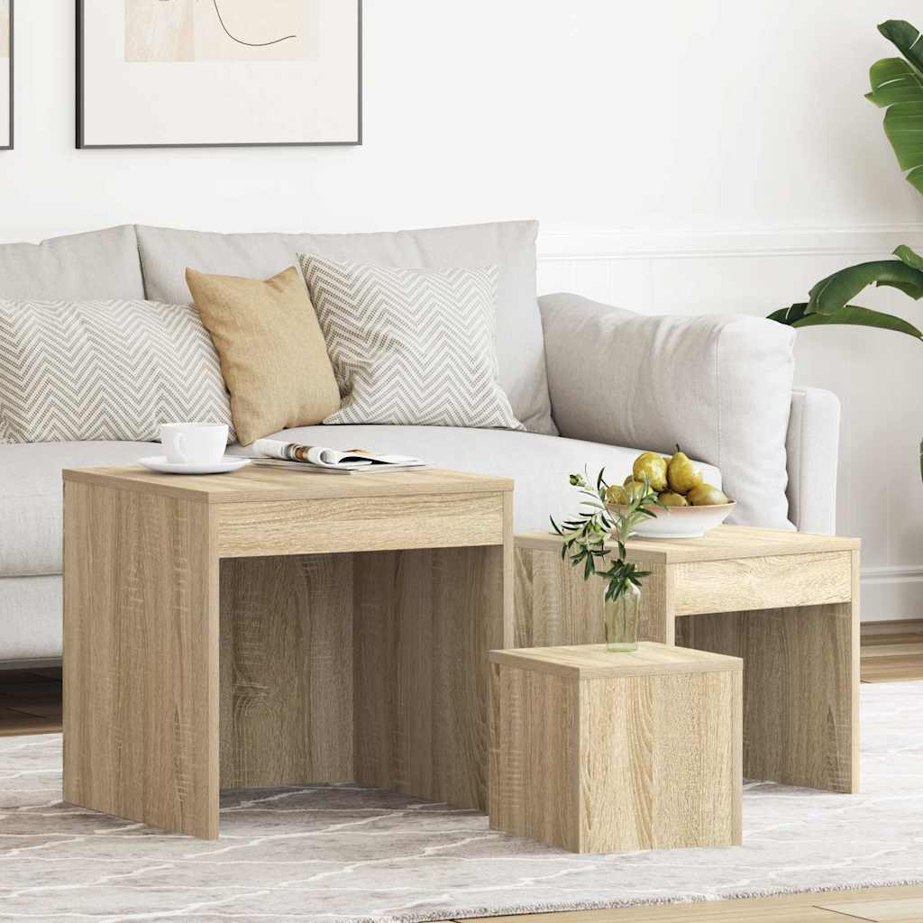 808597 vidaXL Nesting Tables 3 pcs Sonoma Oak Engineered Wood