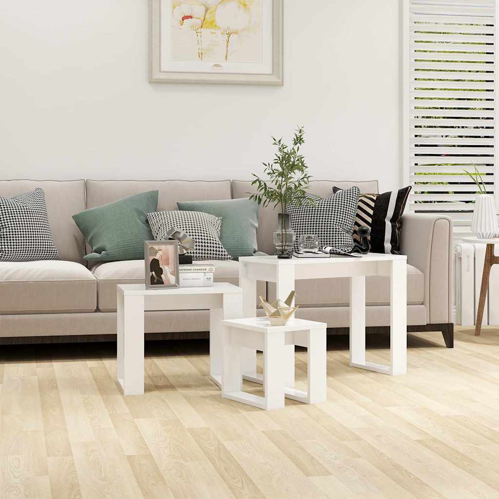 808603 vidaXL Nesting Tables 3 pcs White Engineered Wood