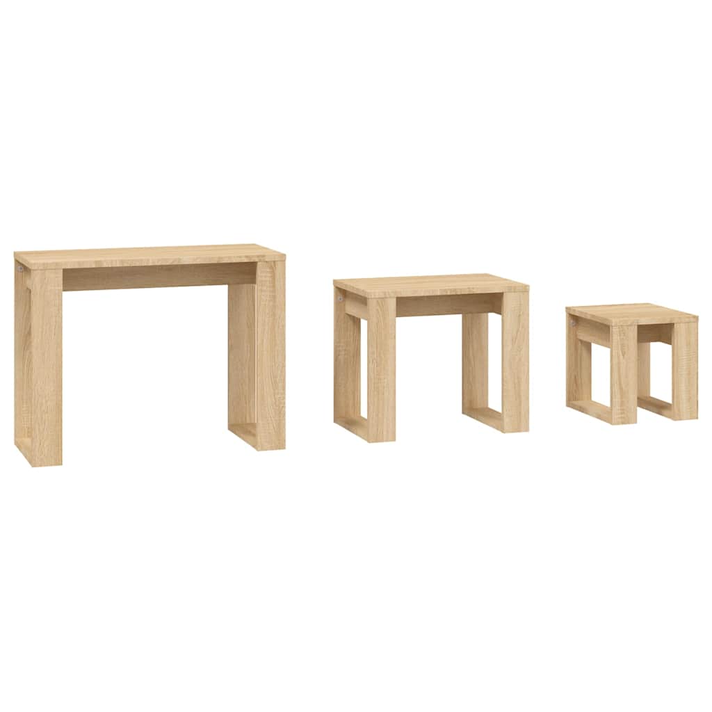 808606 vidaXL Nesting Tables 3 pcs Sonoma Oak Engineered Wood