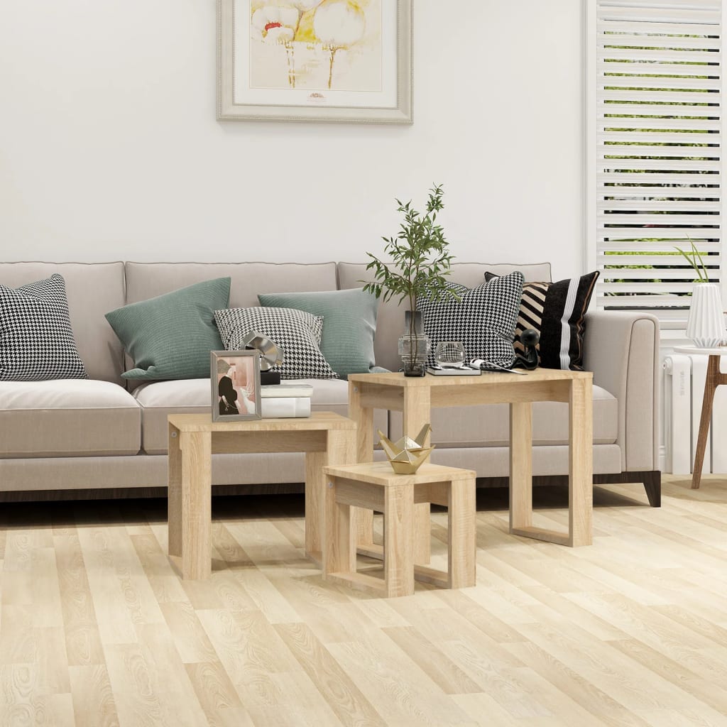 808606 vidaXL Nesting Tables 3 pcs Sonoma Oak Engineered Wood