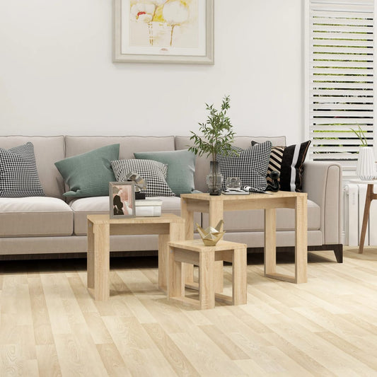 808606 vidaXL Nesting Tables 3 pcs Sonoma Oak Engineered Wood