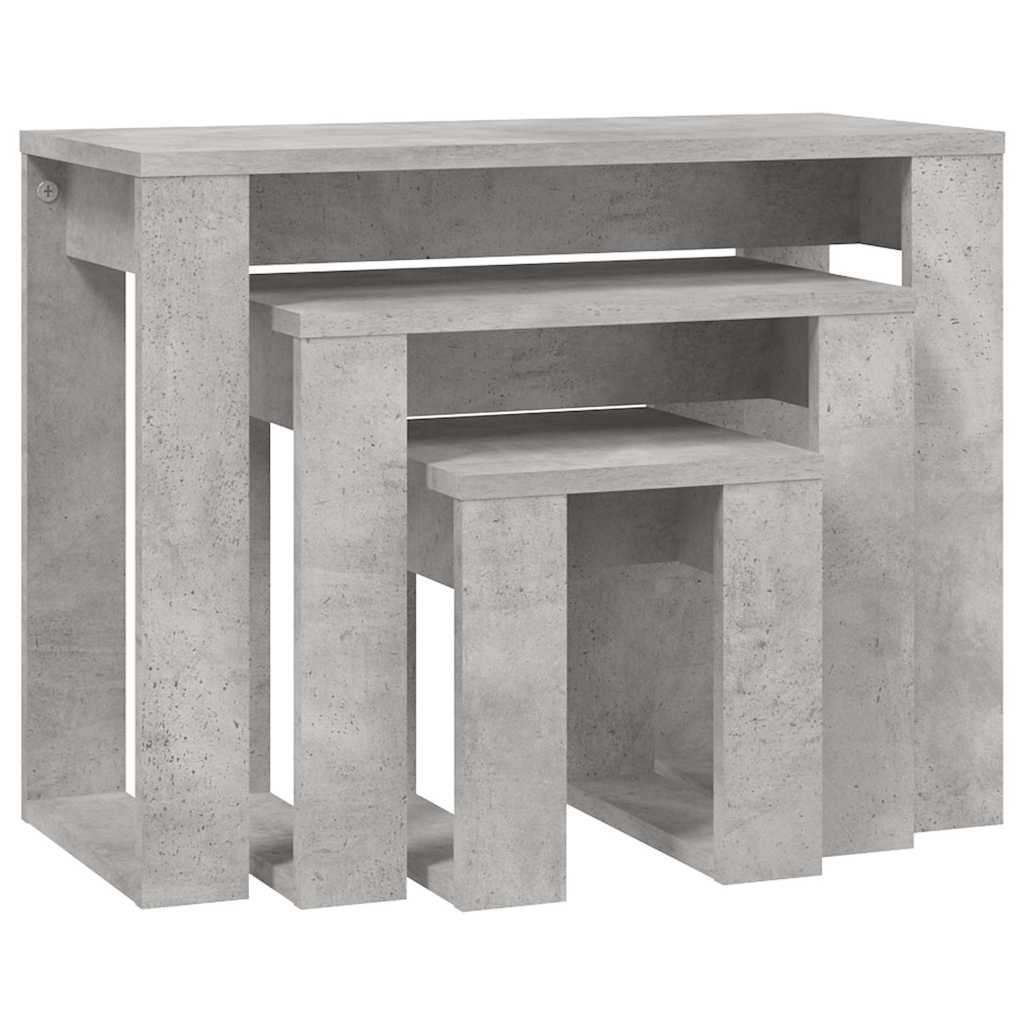 808607 vidaXL Nesting Tables 3 pcs Concrete Grey Engineered Wood