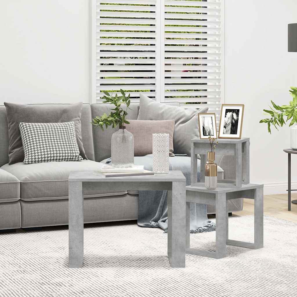 808607 vidaXL Nesting Tables 3 pcs Concrete Grey Engineered Wood
