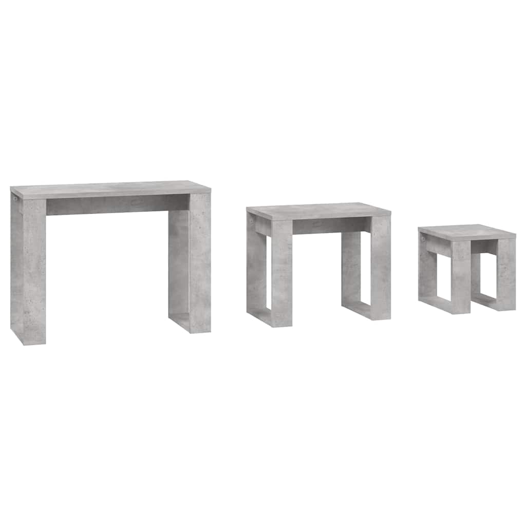808607 vidaXL Nesting Tables 3 pcs Concrete Grey Engineered Wood