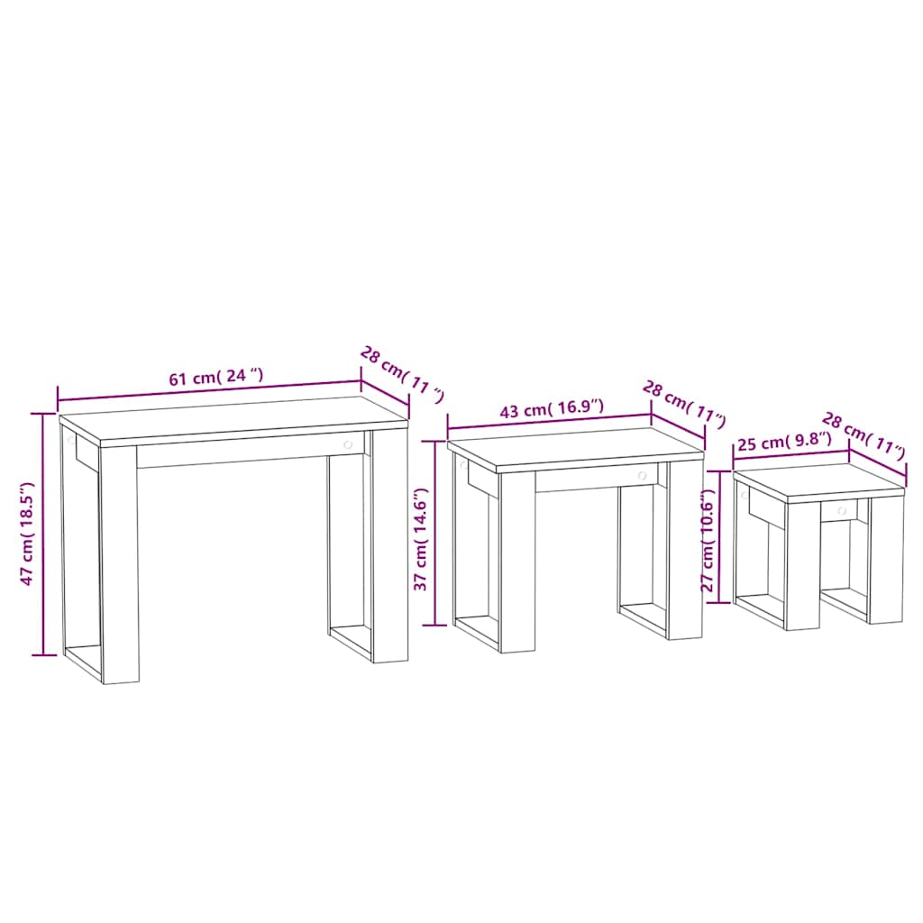 808607 vidaXL Nesting Tables 3 pcs Concrete Grey Engineered Wood