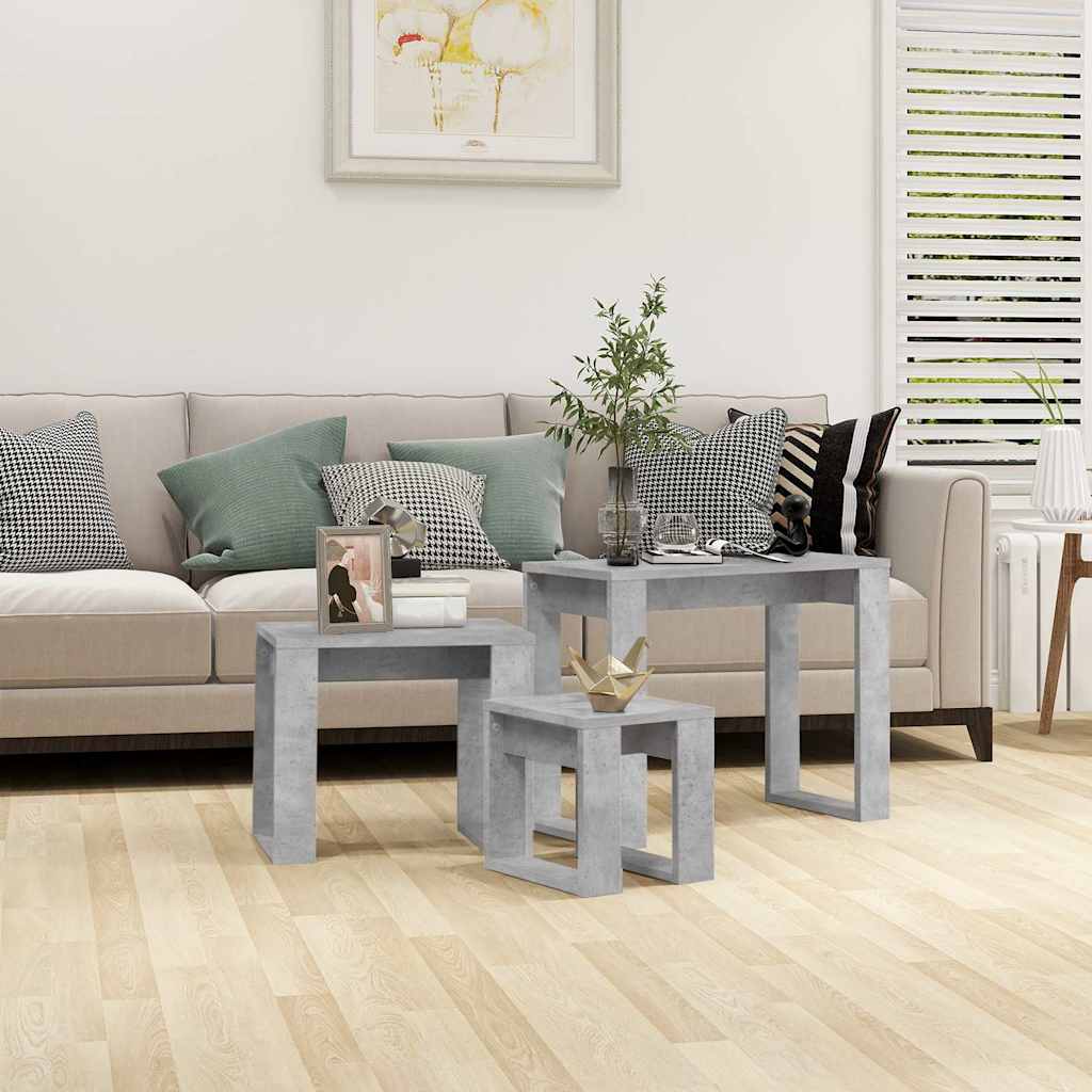 808607 vidaXL Nesting Tables 3 pcs Concrete Grey Engineered Wood