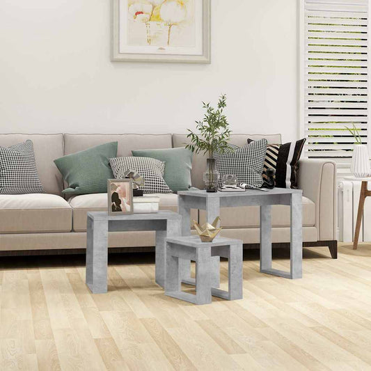 808607 vidaXL Nesting Tables 3 pcs Concrete Grey Engineered Wood
