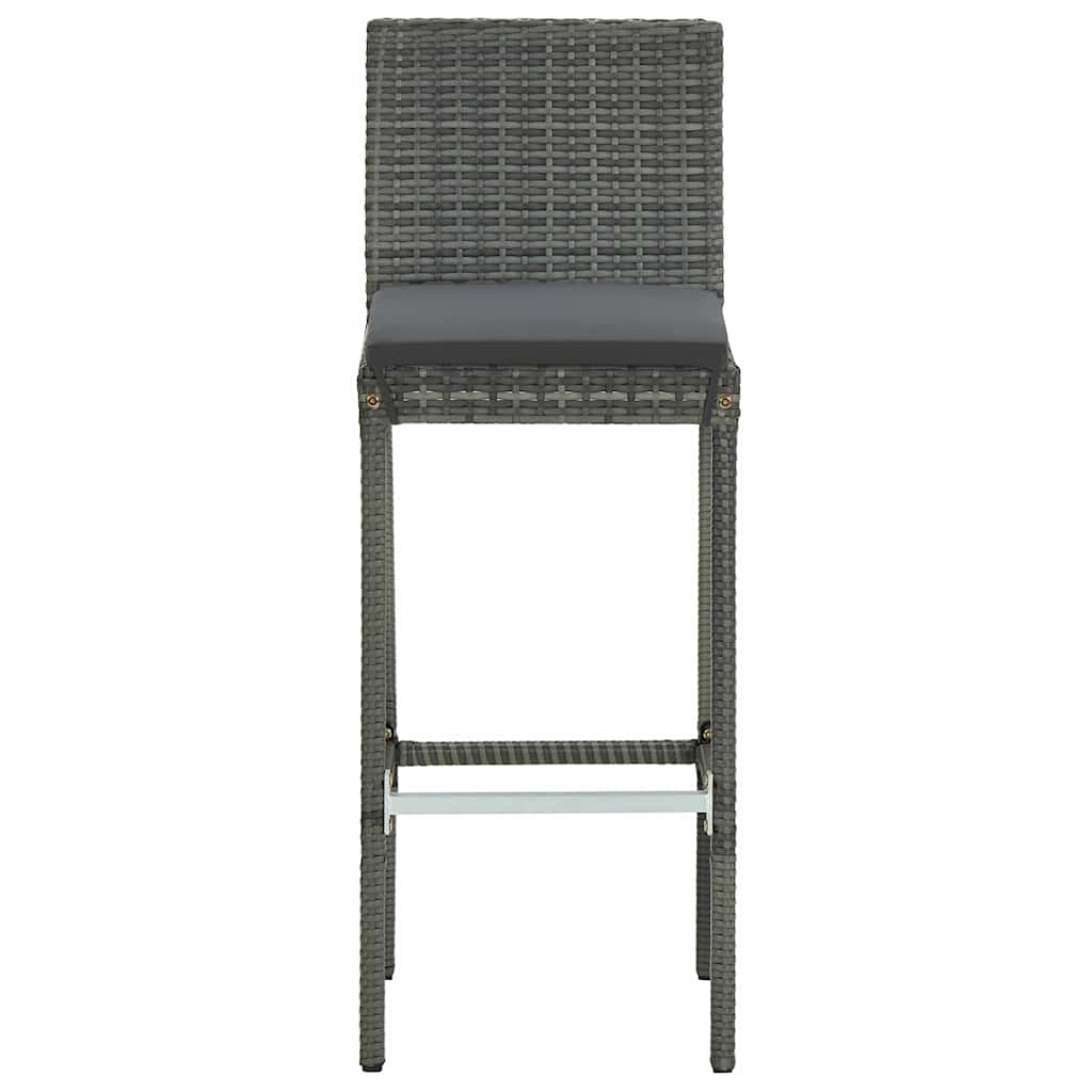 vidaXL Garden Bar Stools with Cushions 4 pcs Grey Poly Rattan
