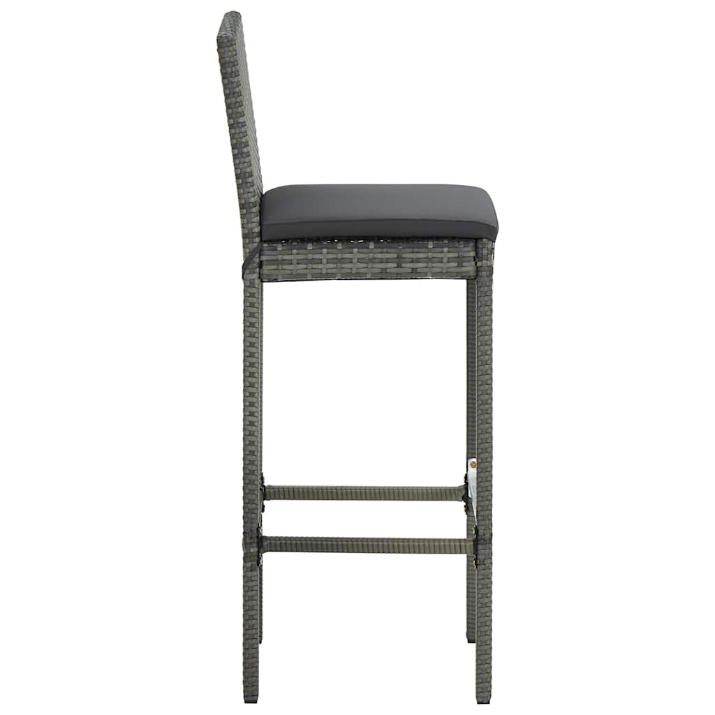 vidaXL Garden Bar Stools with Cushions 4 pcs Grey Poly Rattan